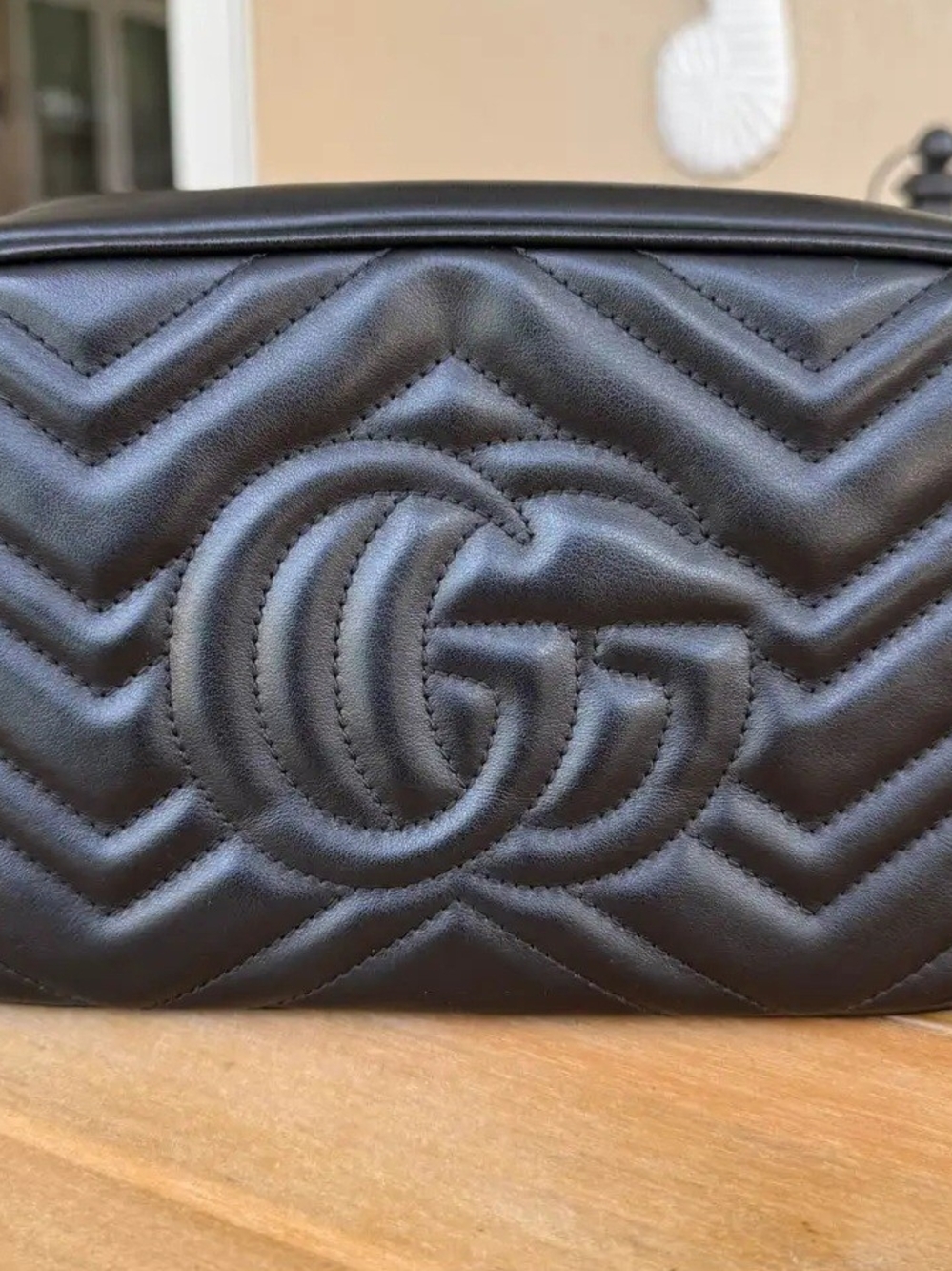 Only Used Once -Black Quilted Crossbody Bag with Gold Chain Strap - Classic - Picture 3 of 7